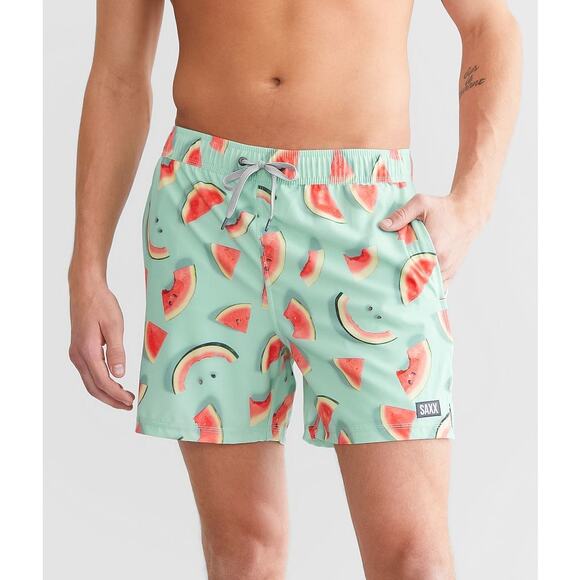 SAXX Oh Buoy Mens Swim Trunks Watermelon Print Teal Aqua Red Size XL NWT - Picture 1 of 14